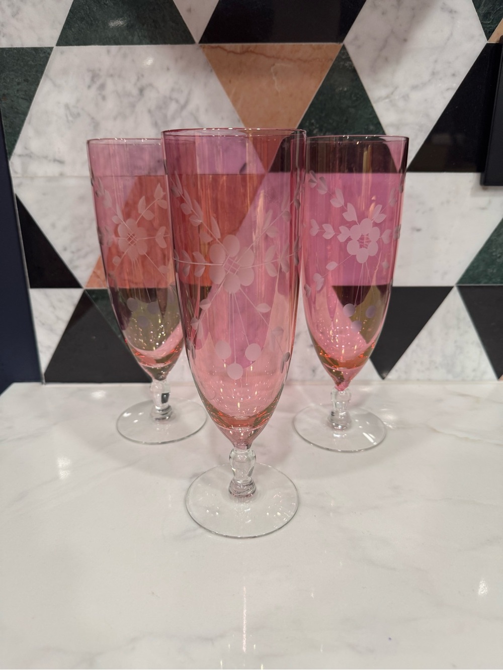 Pink Etched Floral Vase (Individual)
